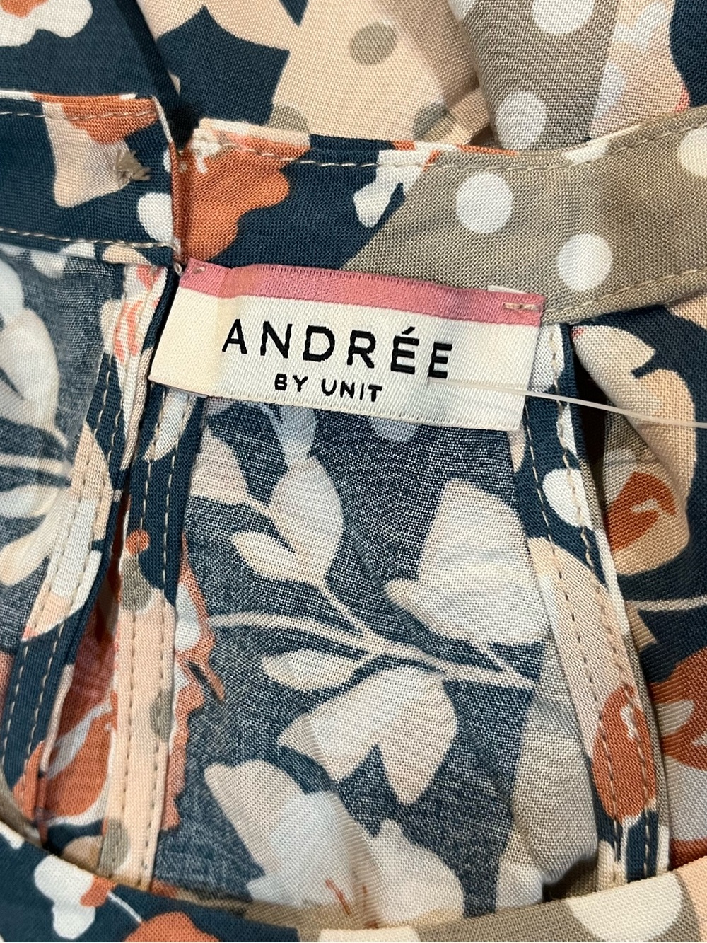 ANDREE BY UNIT Blue Floral & Peach Polka Dot Halter blouse - Picture 5 of 5
